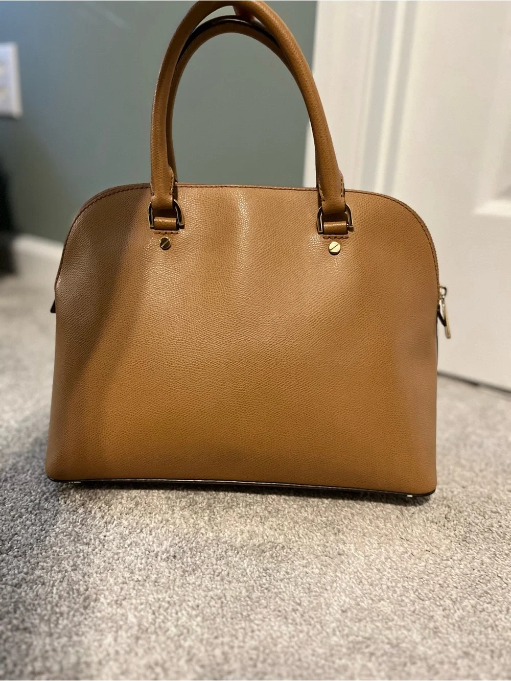 Michael Kors Cognac Pebbled Leather Dome Satchel with Gold Plaque